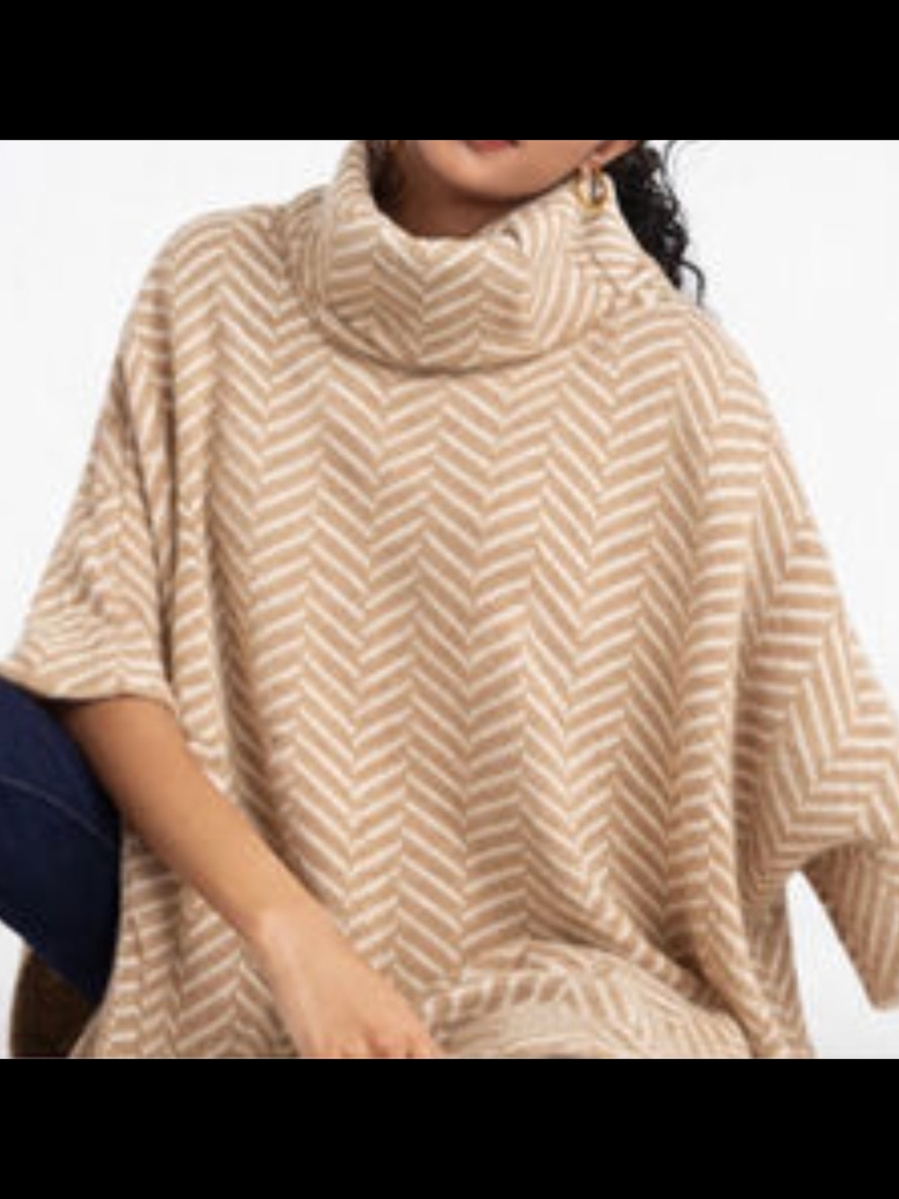 LOFT Outlet Beige Chevron Turtleneck Poncho Sweater